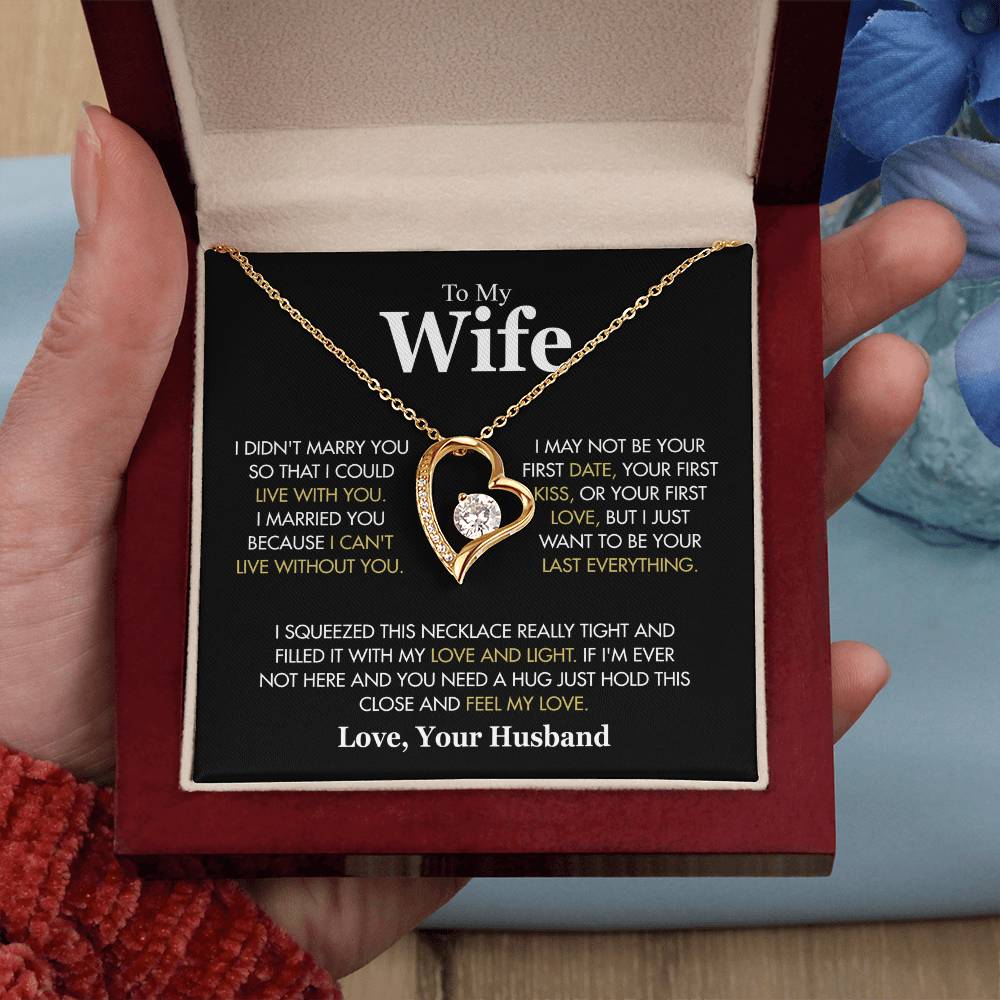 To My Wife Necklace from Husband, Forever Love Pendant with Message Card