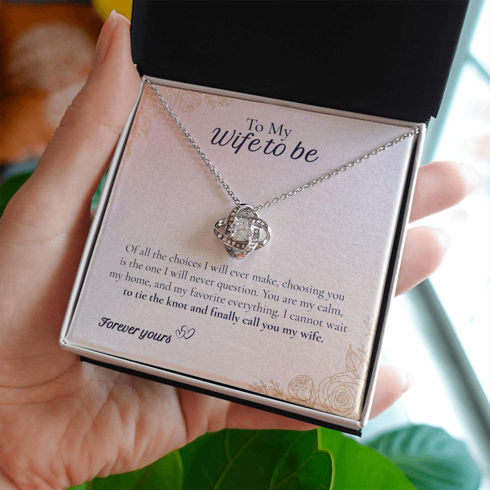 To My Wife To Be Necklace, Love Knot Pendant with Message Card, Engagement Gift for Future Wife Fiancée
