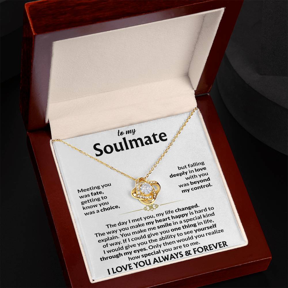 To My Soulmate Necklace, Love Knot Pendant with Message Card, Meeting You
