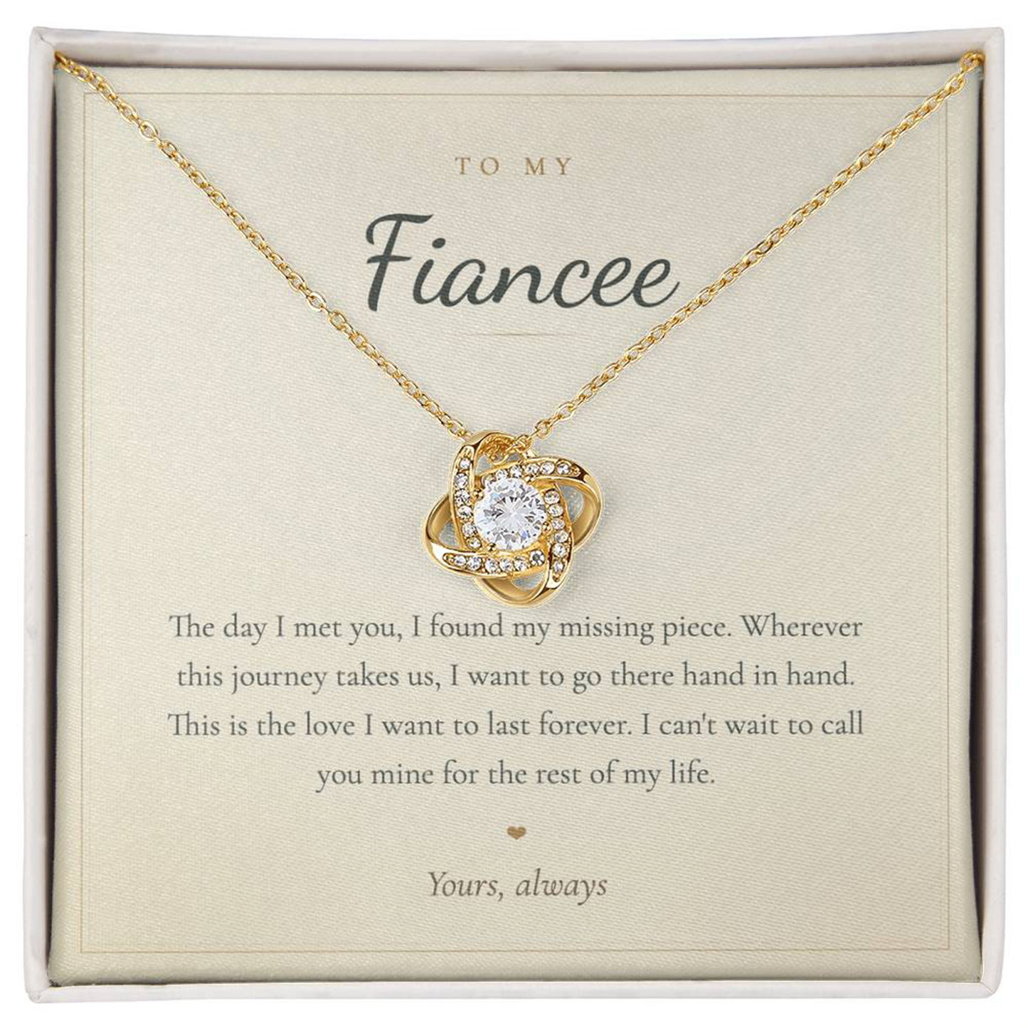 Collier à ma fiancée, pendentif nœud d'amour avec carte de message | Cadeau de fiançailles romantique pour elle, bijoux future épouse, cadeau de Saint-Valentin