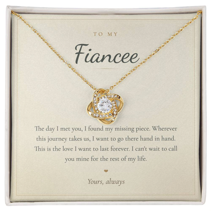 Ketting voor mijn verloofde, liefdesknoop-hanger met wenskaart | romantisch verlovingscadeau voor haar, sieraad voor toekomstige vrouw, Valentijnsdagcadeau