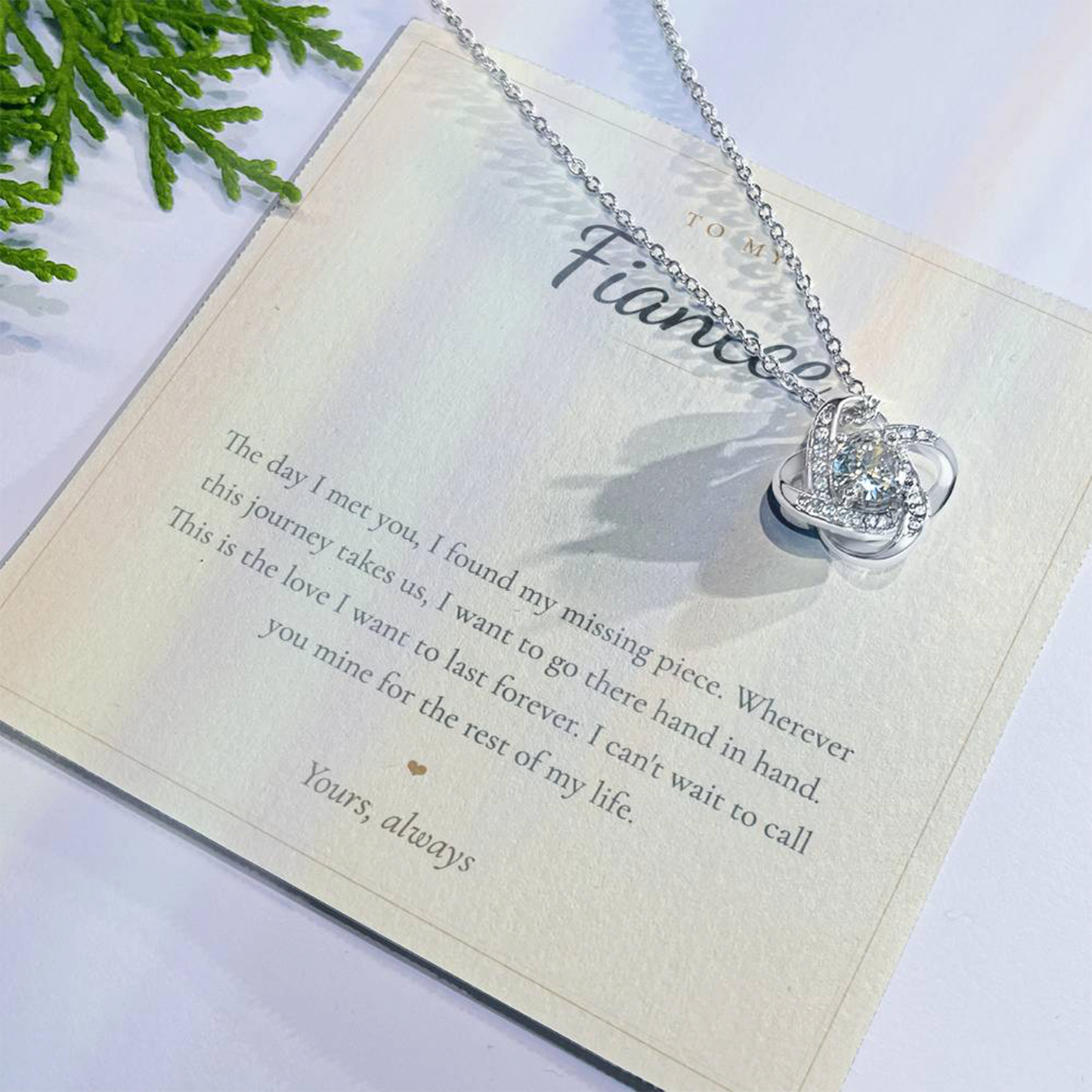 Collier à ma fiancée, pendentif nœud d'amour avec carte de message | Cadeau de fiançailles romantique pour elle, bijoux future épouse, cadeau de Saint-Valentin