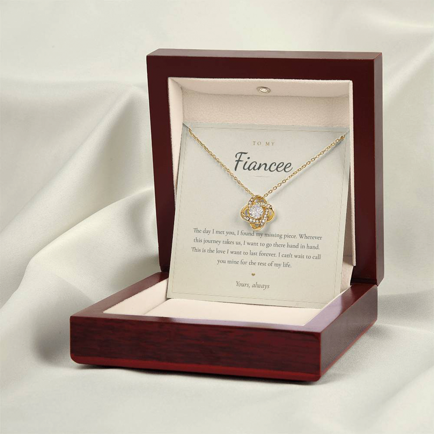 Collier à ma fiancée, pendentif nœud d'amour avec carte de message | Cadeau de fiançailles romantique pour elle, bijoux future épouse, cadeau de Saint-Valentin