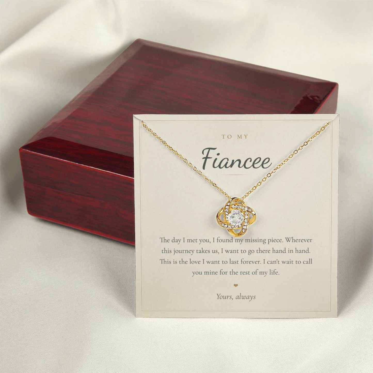Collier à ma fiancée, pendentif nœud d'amour avec carte de message | Cadeau de fiançailles romantique pour elle, bijoux future épouse, cadeau de Saint-Valentin