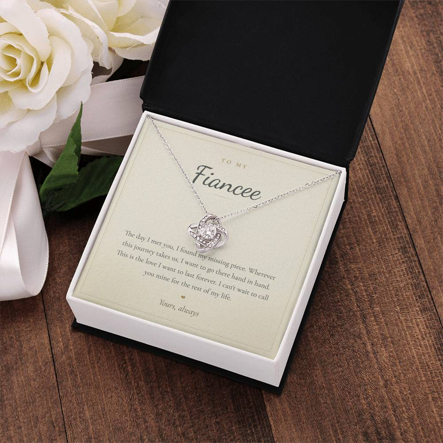 Collier à ma fiancée, pendentif nœud d'amour avec carte de message | Cadeau de fiançailles romantique pour elle, bijoux future épouse, cadeau de Saint-Valentin