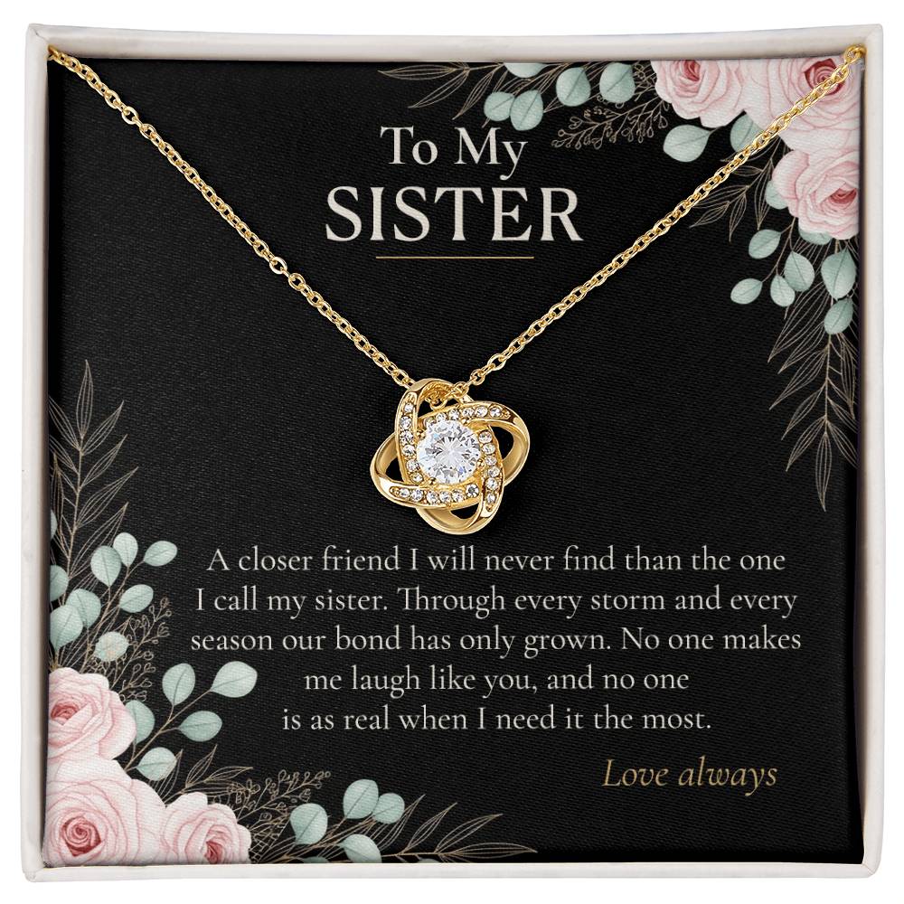 To My Sister Necklace, Love Knot Pendant with Message Card