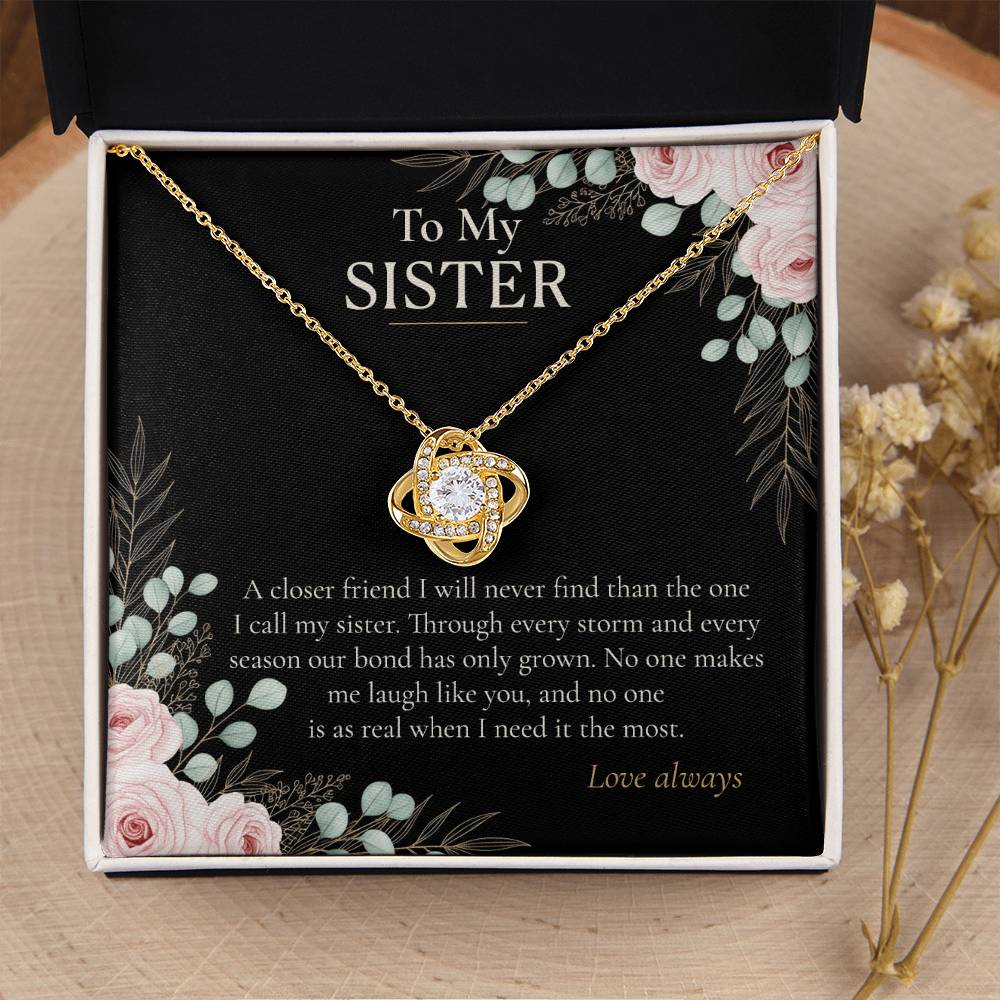 To My Sister Necklace, Love Knot Pendant with Message Card