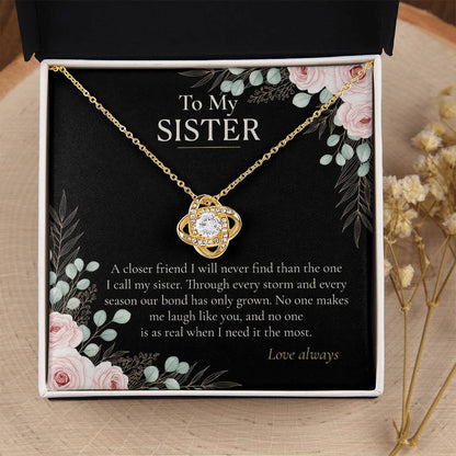 To My Sister Necklace, Love Knot Pendant with Message Card