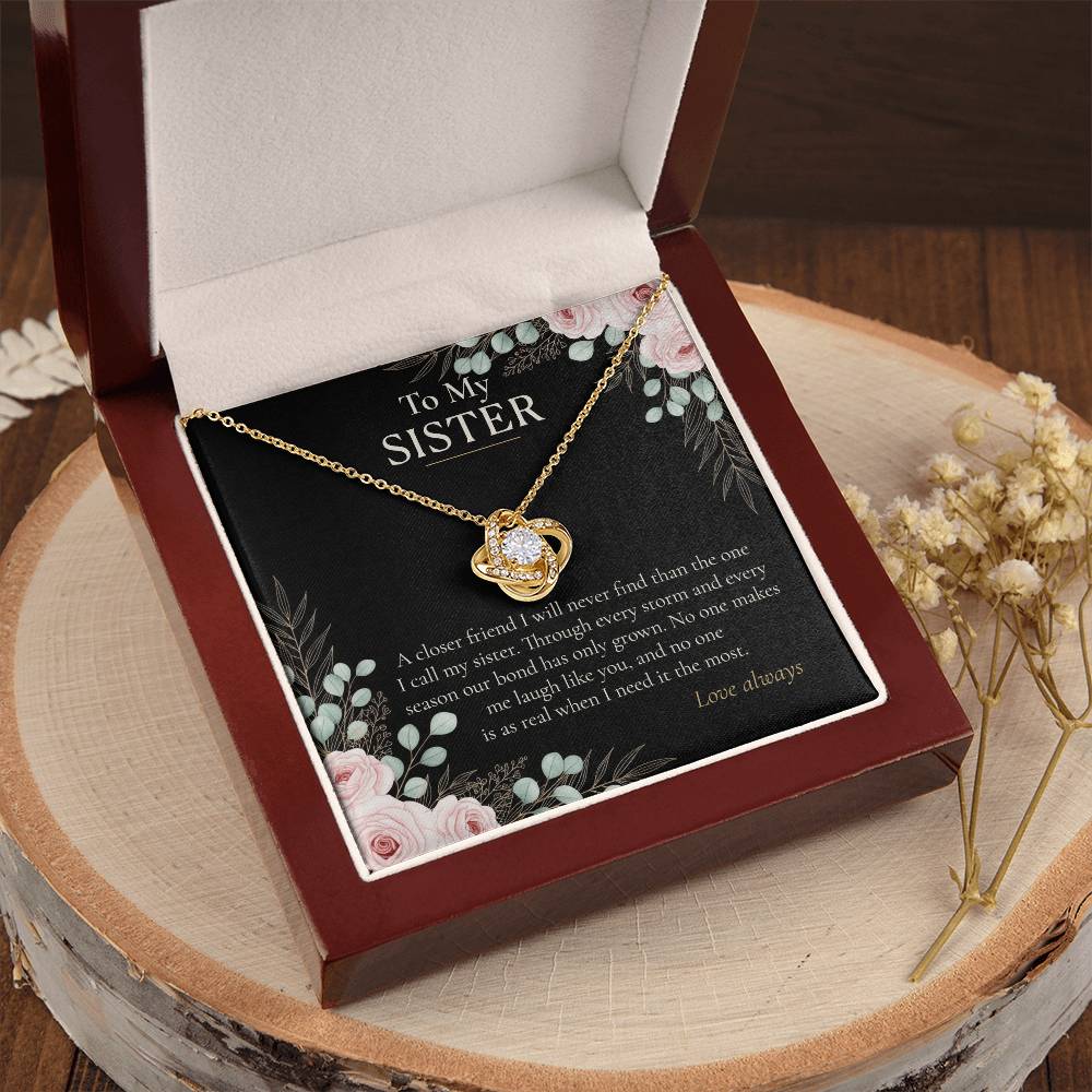 To My Sister Necklace, Love Knot Pendant with Message Card