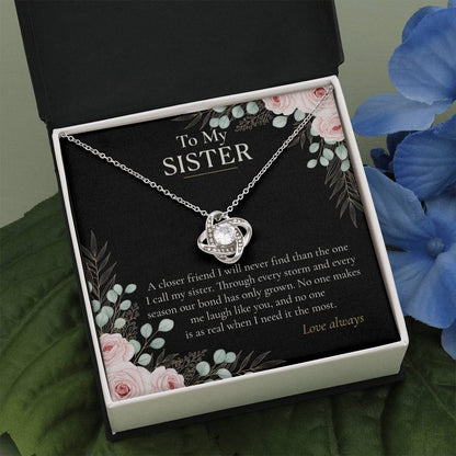 To My Sister Necklace, Love Knot Pendant with Message Card