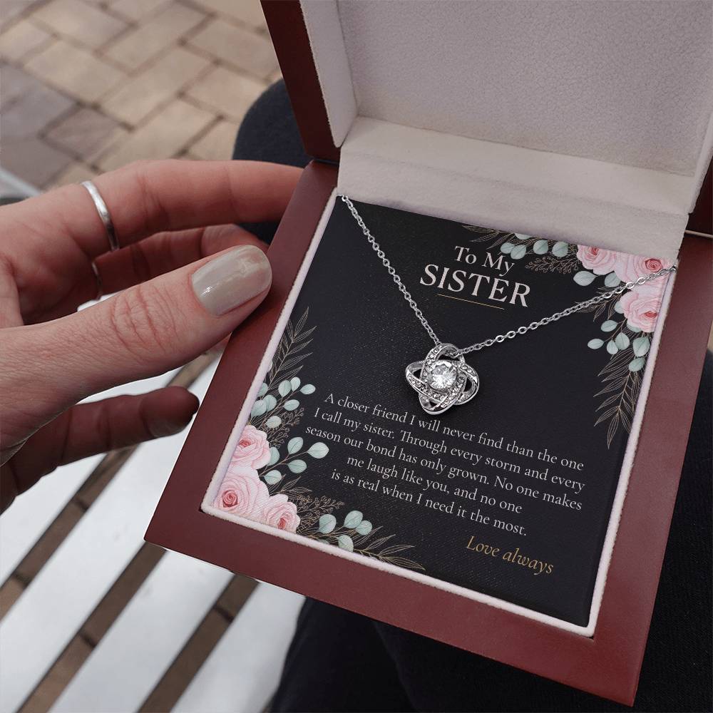 To My Sister Necklace, Love Knot Pendant with Message Card