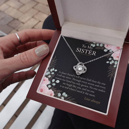 To My Sister Necklace, Love Knot Pendant with Message Card