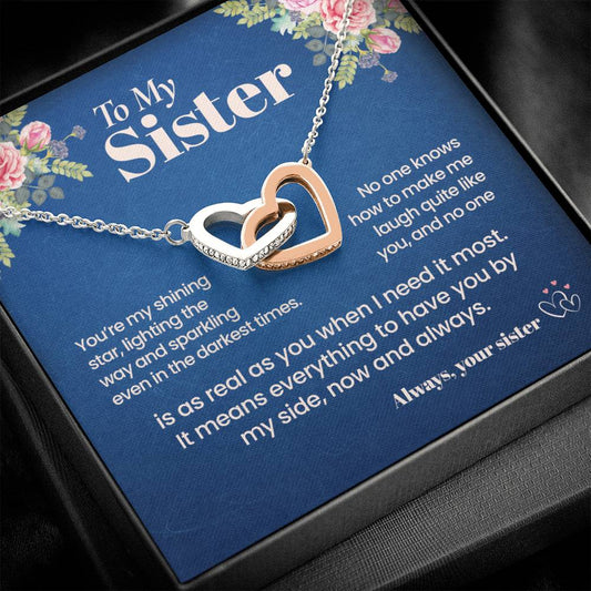 Collier à ma sœur, cœurs entrelacés avec carte message, cadeau d'anniversaire ou de Noël sentimental pour sœur de la part de sa sœur