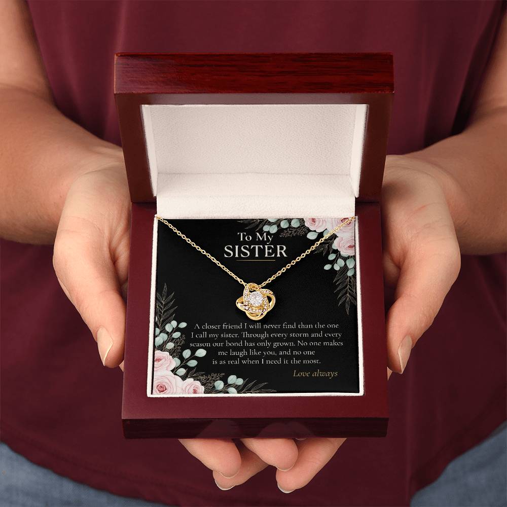 To My Sister Necklace, Love Knot Pendant with Message Card