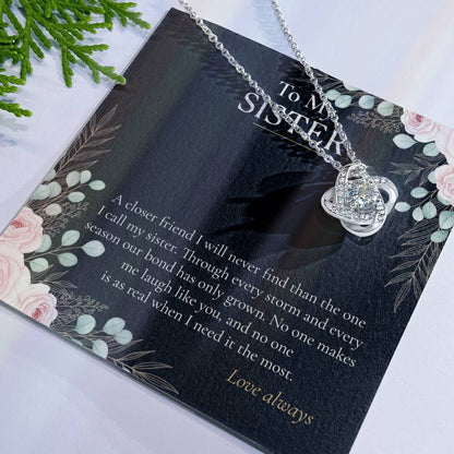 To My Sister Necklace, Love Knot Pendant with Message Card