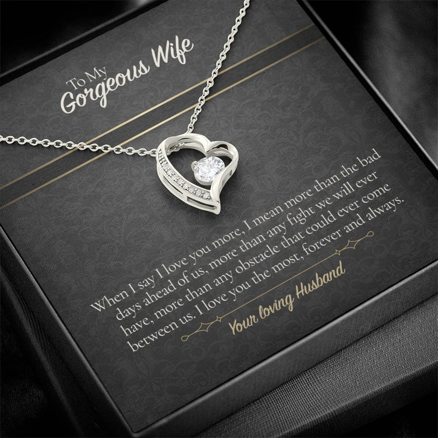 Collier pour ma femme de la part de son mari - Pendentif cœur Amour Éternel avec carte message | Cadeau d'anniversaire pour femme, Bijou de Saint-Valentin, Cadeau d'anniversaire pour elle