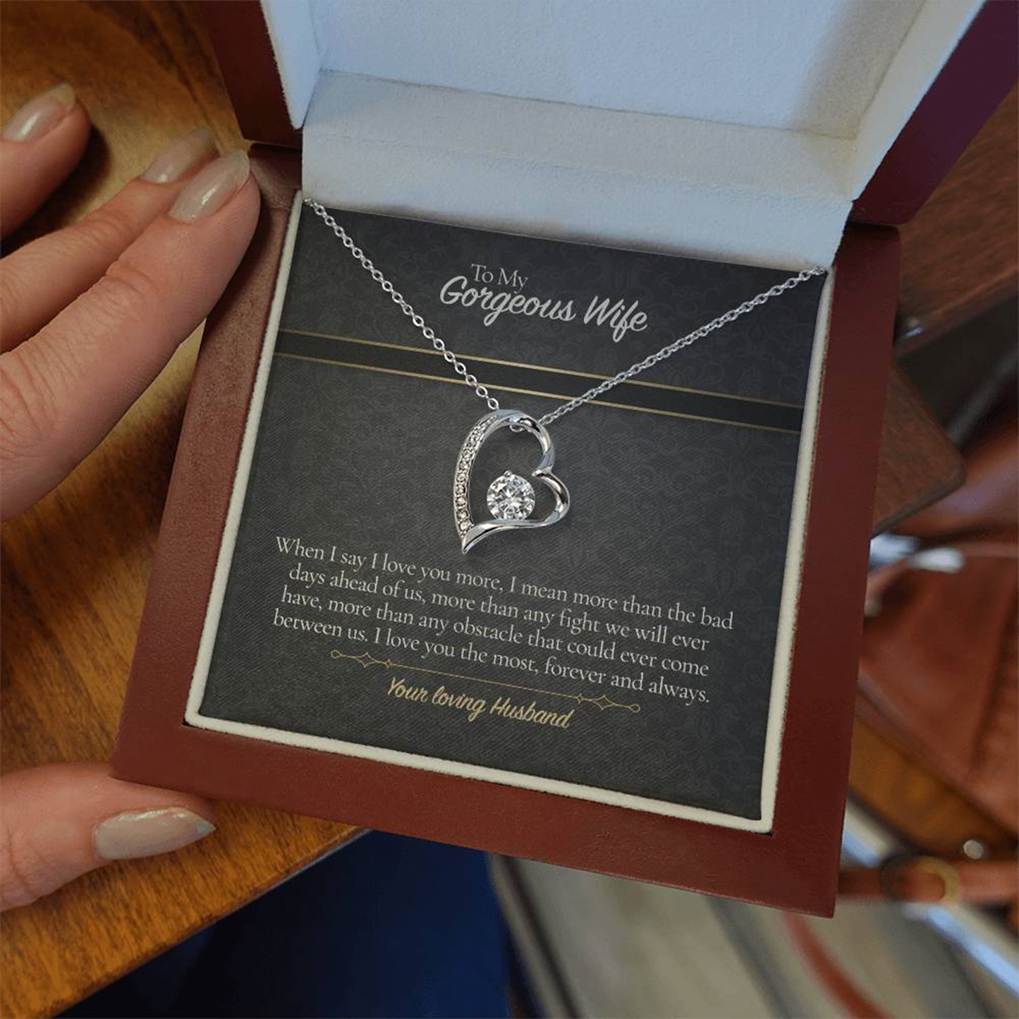 Collier pour ma femme de la part de son mari - Pendentif cœur Amour Éternel avec carte message | Cadeau d'anniversaire pour femme, Bijou de Saint-Valentin, Cadeau d'anniversaire pour elle