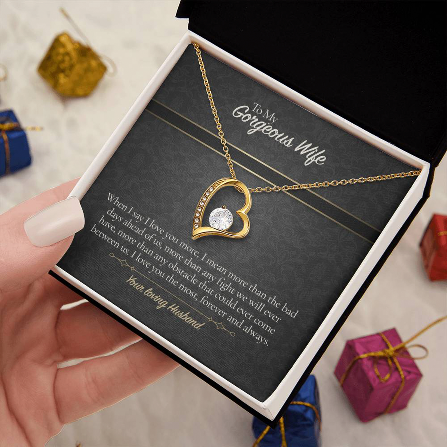 Collier pour ma femme de la part de son mari - Pendentif cœur Amour Éternel avec carte message | Cadeau d'anniversaire pour femme, Bijou de Saint-Valentin, Cadeau d'anniversaire pour elle