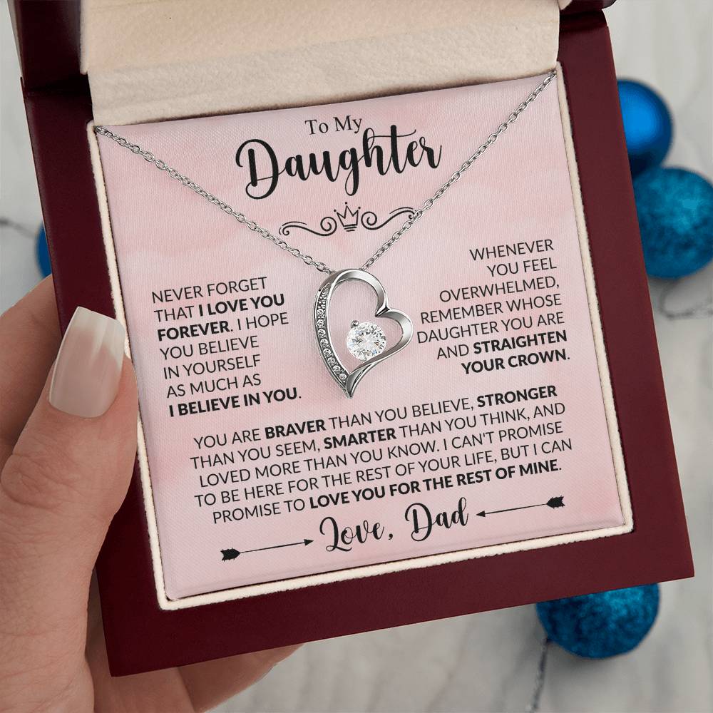To My Daughter Necklace from Dad, Forever Love Pendant with Message Card
