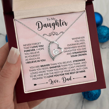 To My Daughter Necklace from Dad, Forever Love Pendant with Message Card