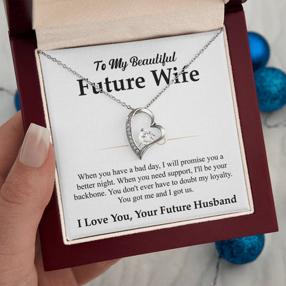 To My Beautiful Future Wife Necklace, Forever Love Pendant with Message Card