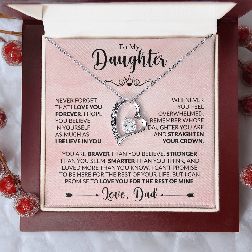 To My Daughter Necklace from Dad, Forever Love Pendant with Message Card