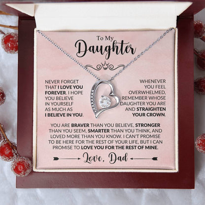 To My Daughter Necklace from Dad, Forever Love Pendant with Message Card