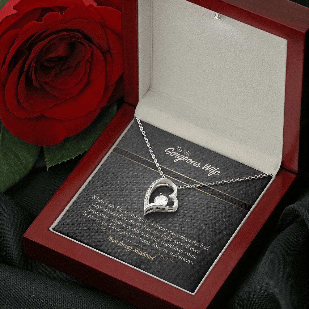 To My Gorgeous Wife Necklace from Husband, Forever Love Pendant with Message Card, Anniversary Birthday Valentines Christmas Gift for Wife