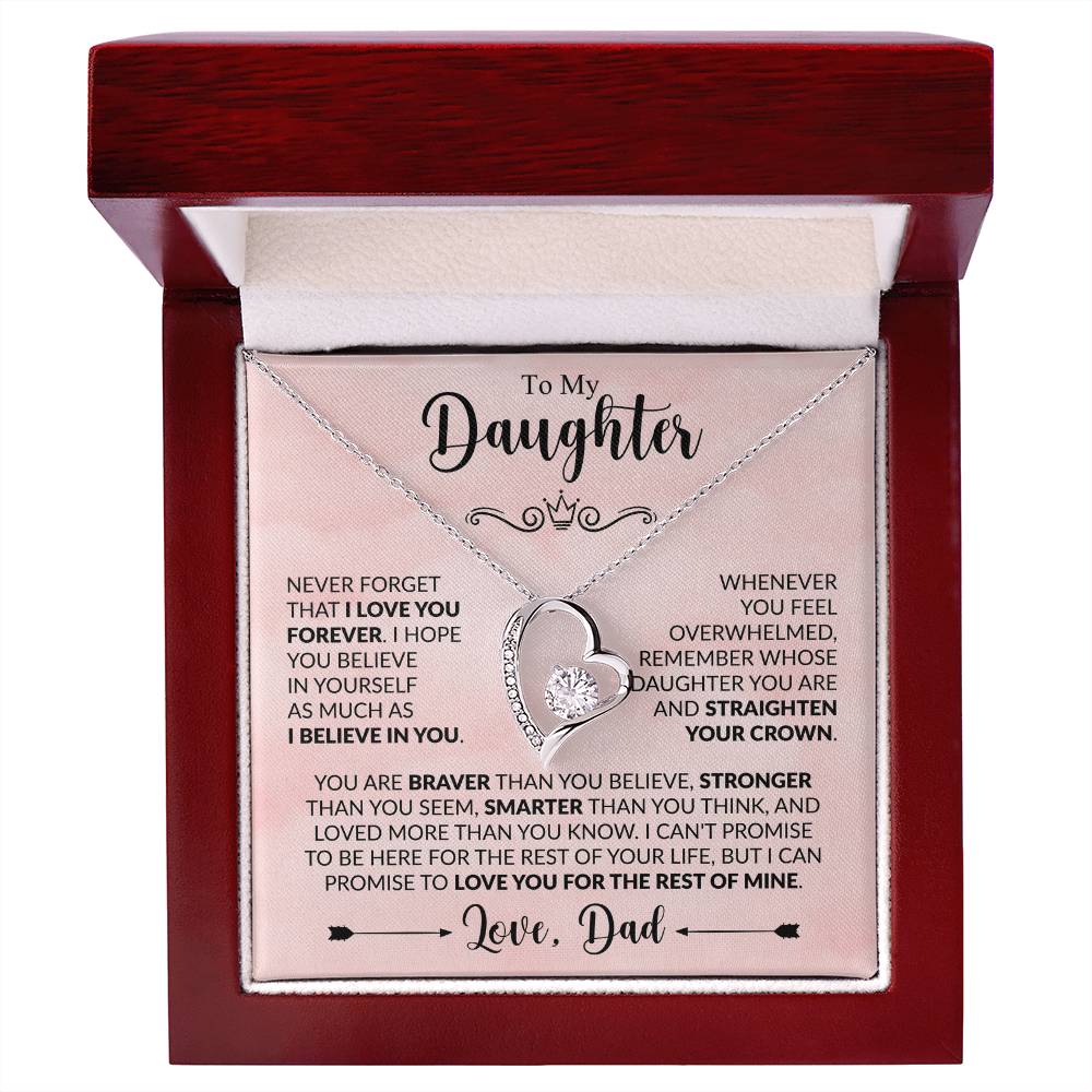 To My Daughter Necklace from Dad, Forever Love Pendant with Message Card