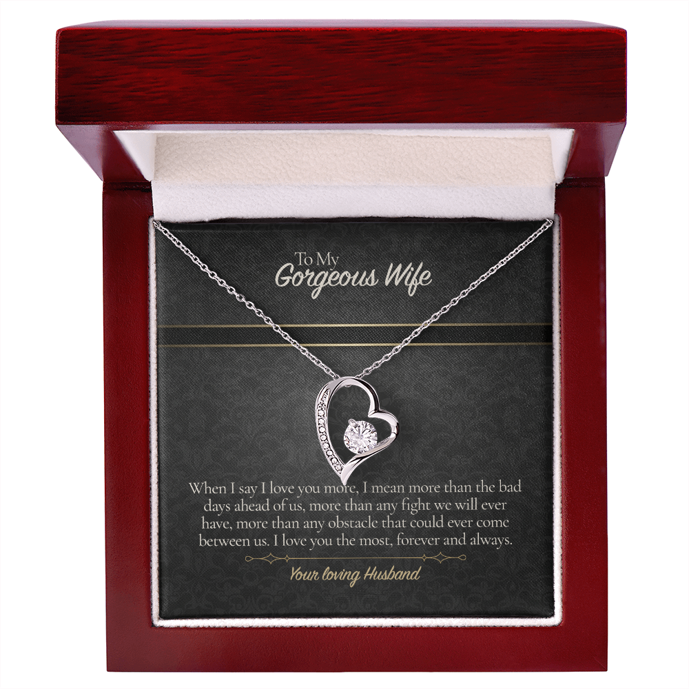 To My Gorgeous Wife Necklace from Husband, Forever Love Pendant with Message Card, Anniversary Birthday Valentines Christmas Gift for Wife