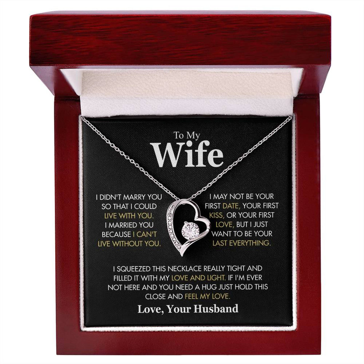 To My Wife Necklace from Husband, Forever Love Pendant with Message Card