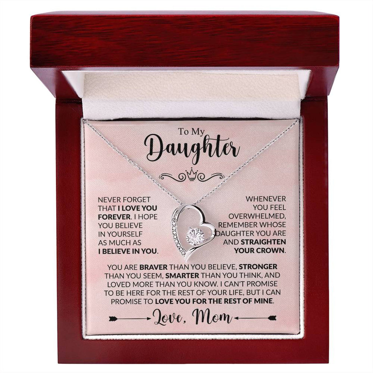 To My Daughter Necklace from Mom, Forever Love Pendant with Message Card
