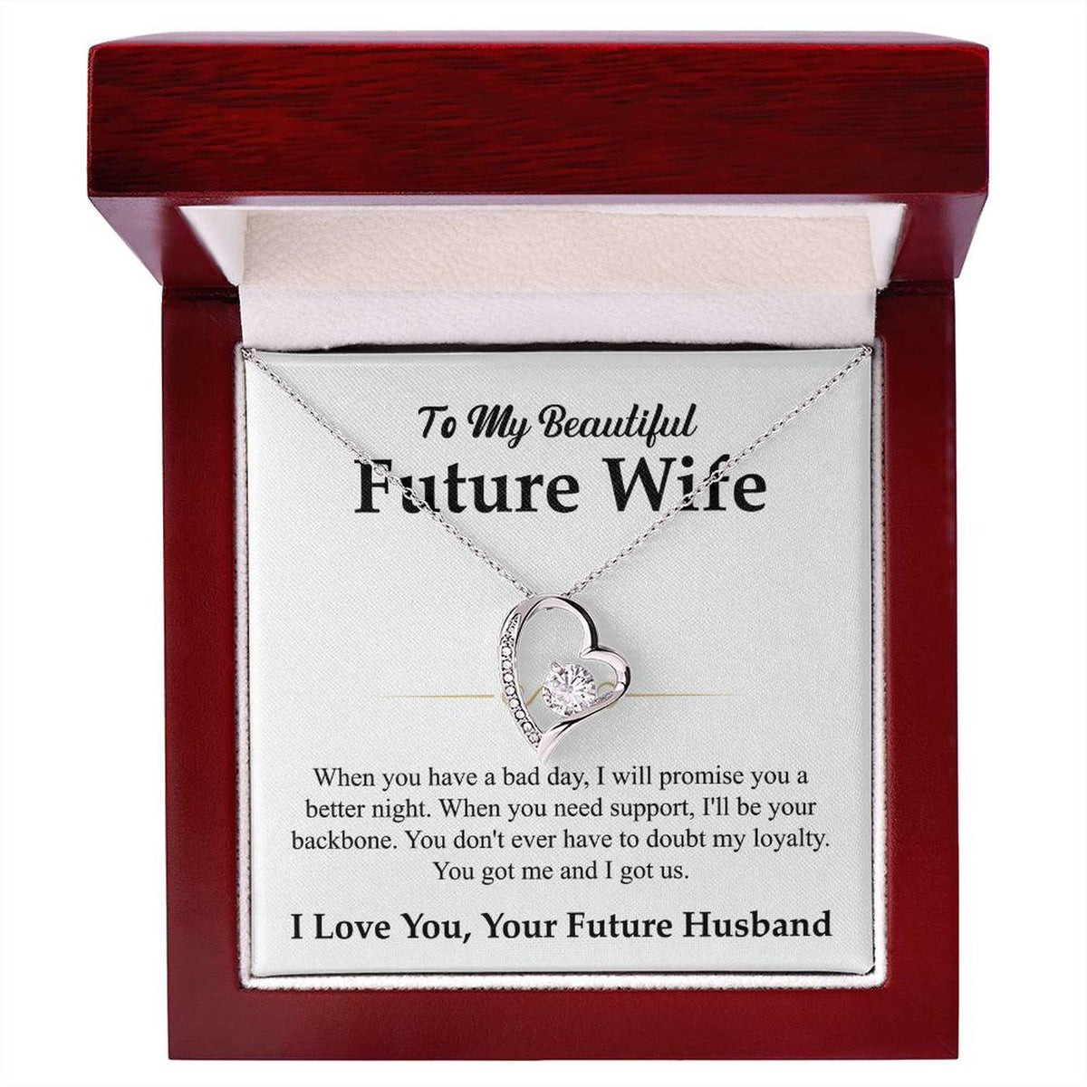To My Beautiful Future Wife Necklace, Forever Love Pendant with Message Card