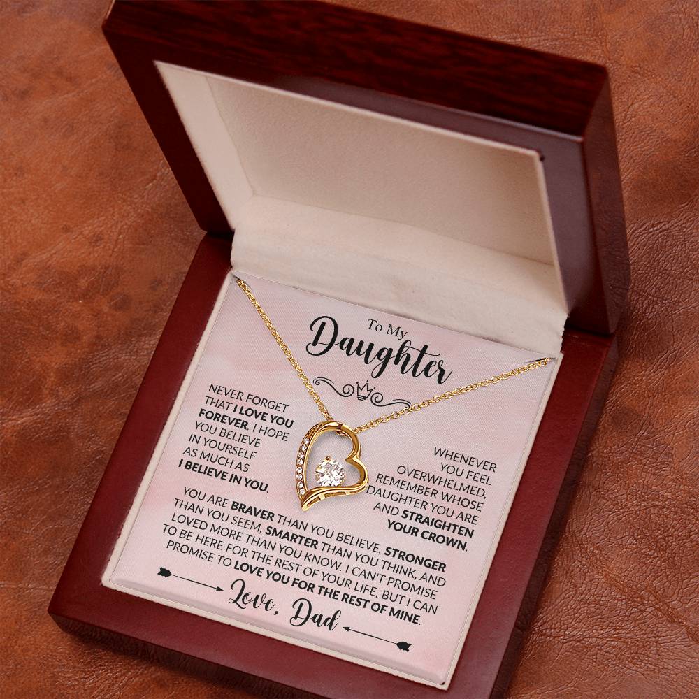 To My Daughter Necklace from Dad, Forever Love Pendant with Message Card