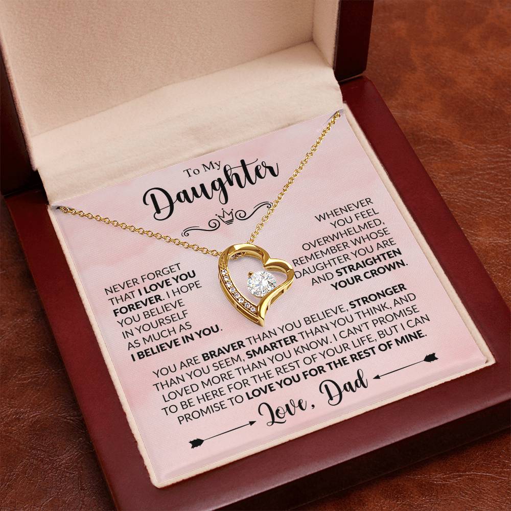 To My Daughter Necklace from Dad, Forever Love Pendant with Message Card