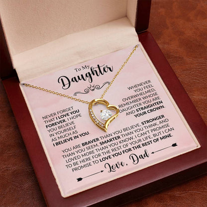 To My Daughter Necklace from Dad, Forever Love Pendant with Message Card