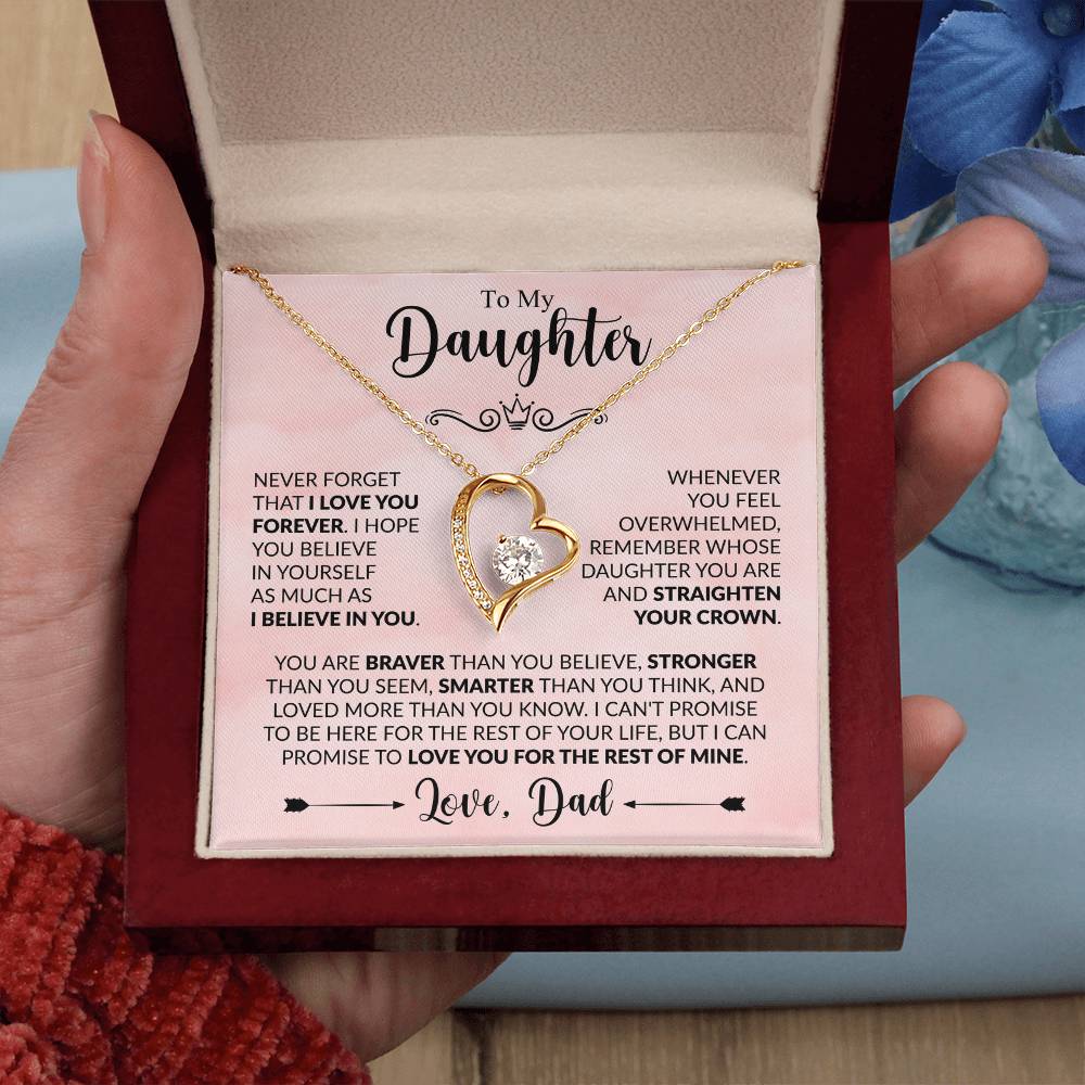To My Daughter Necklace from Dad, Forever Love Pendant with Message Card