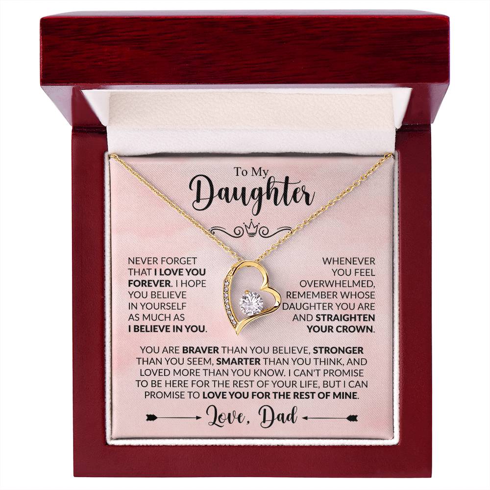 To My Daughter Necklace from Dad, Forever Love Pendant with Message Card