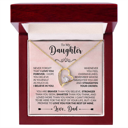 To My Daughter Necklace from Dad, Forever Love Pendant with Message Card