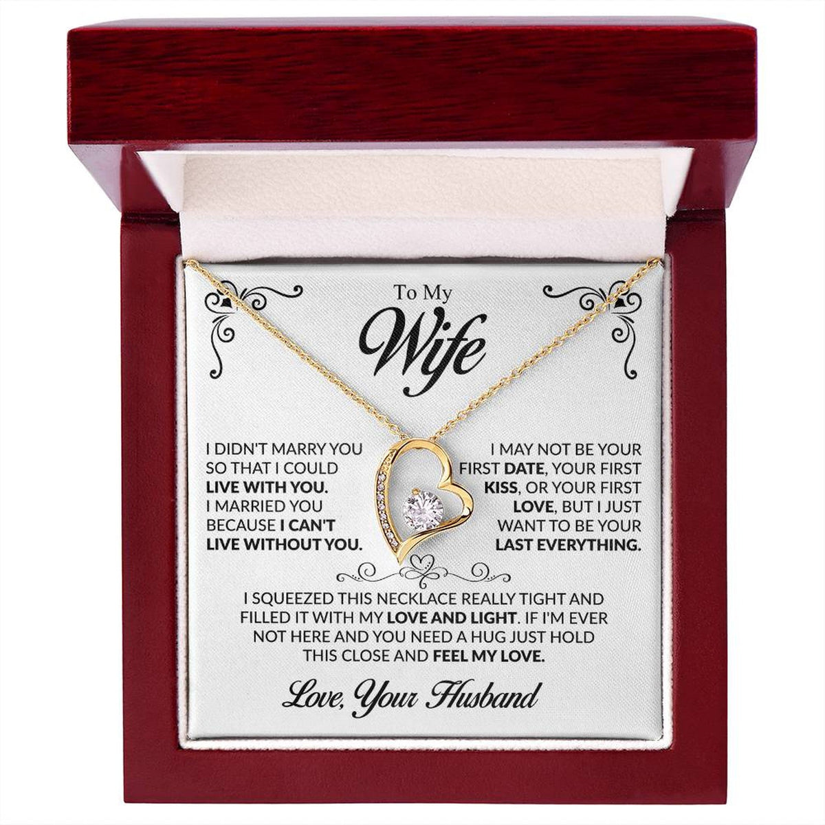 To My Beautiful Wife Necklace, Forever Love Pendant with Message Card