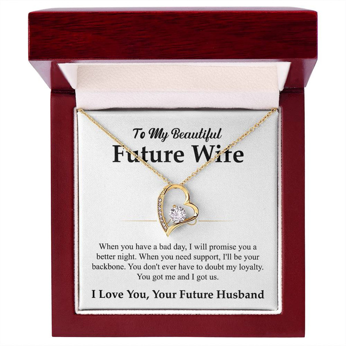 To My Beautiful Future Wife Necklace, Forever Love Pendant with Message Card
