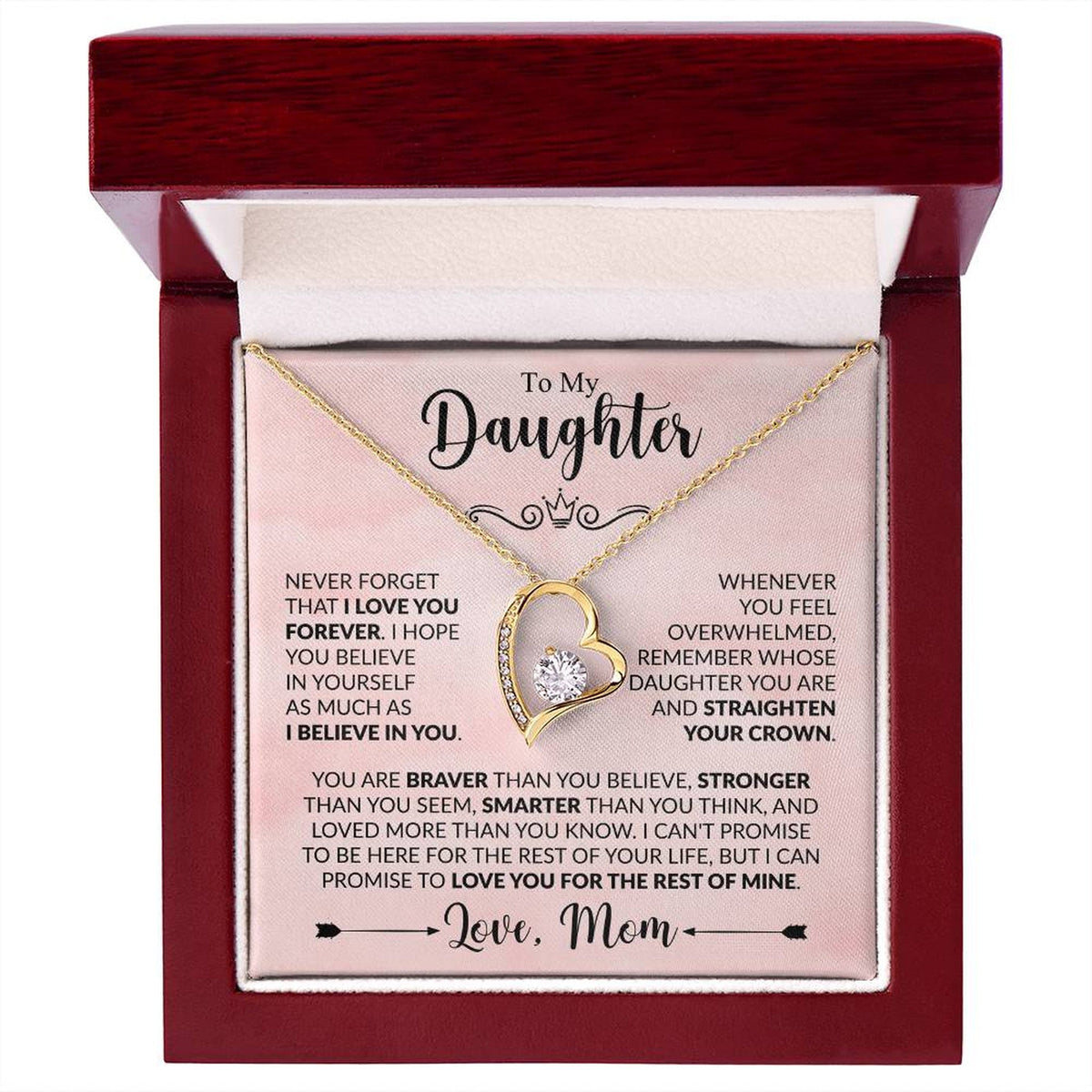 To My Daughter Necklace from Mom, Forever Love Pendant with Message Card