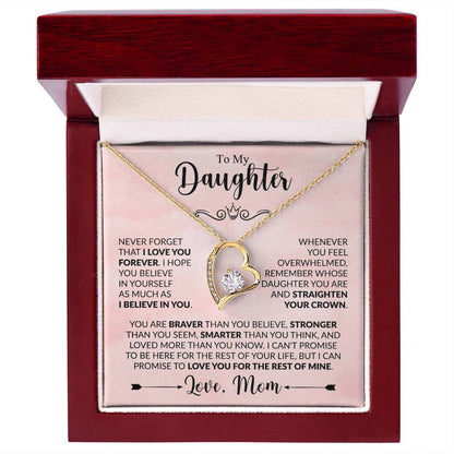 To My Daughter Necklace from Mom, Forever Love Pendant with Message Card