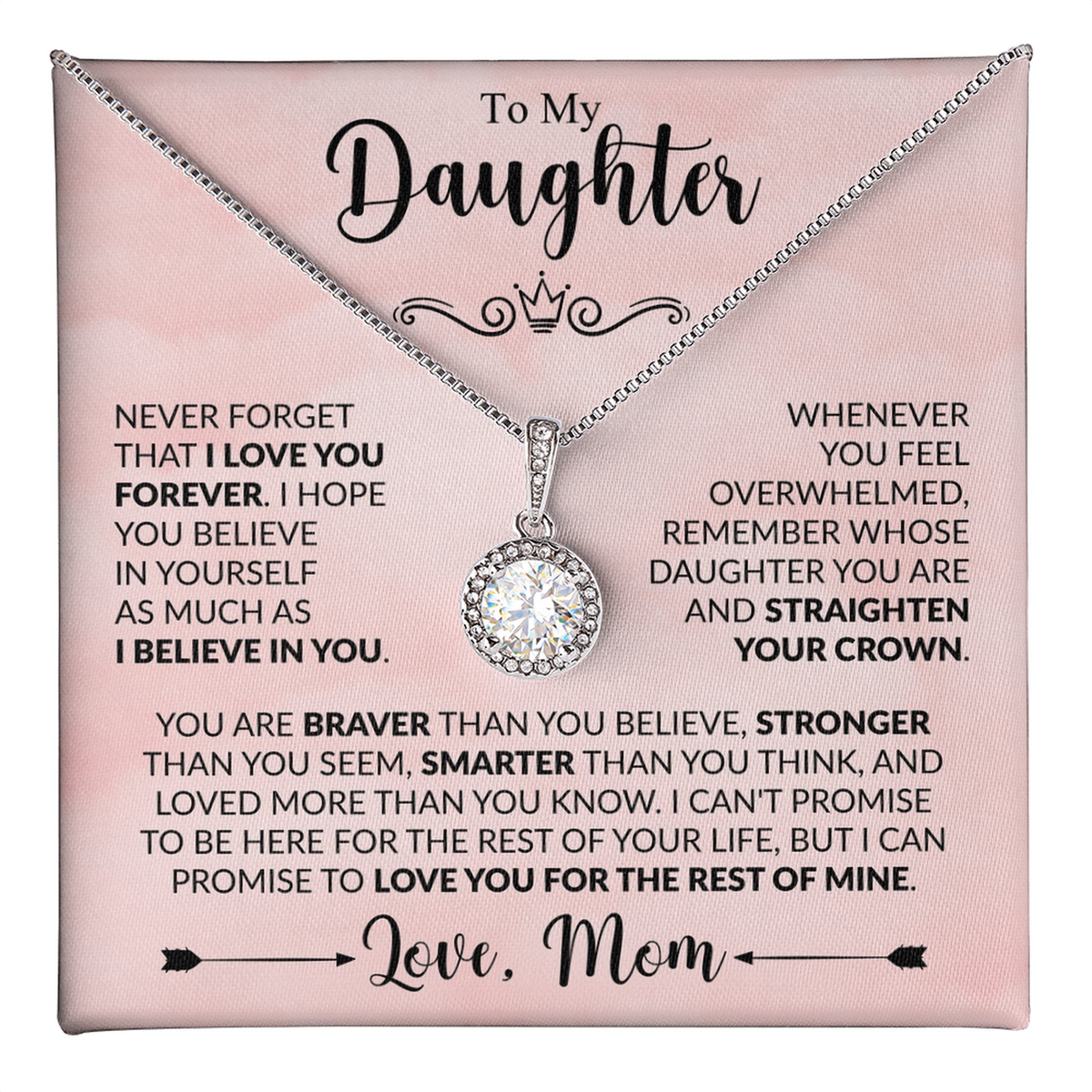 To My Daughter Necklace from Mom, Eternal Hope Pendant with Message Card
