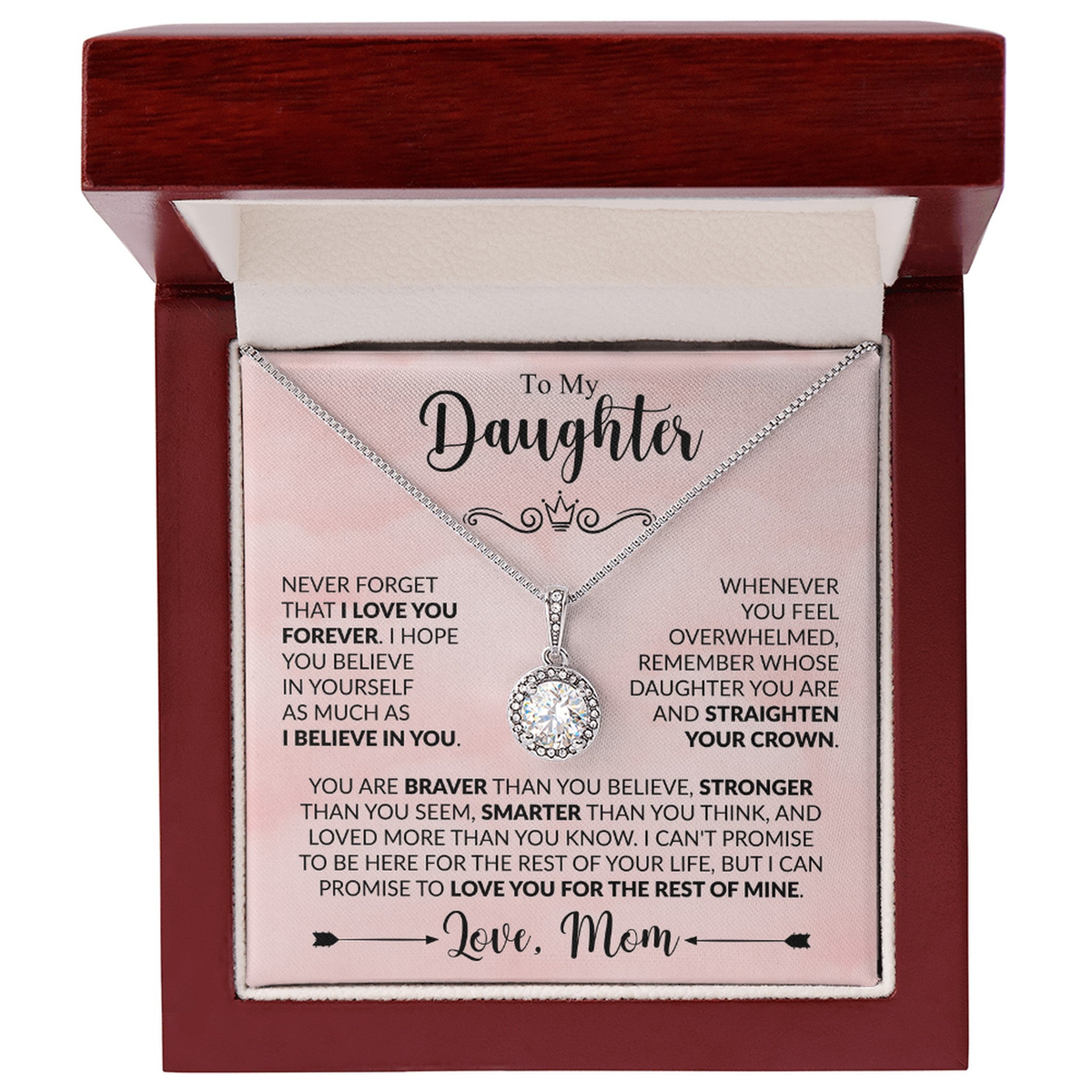 To My Daughter Necklace from Mom, Eternal Hope Pendant with Message Card