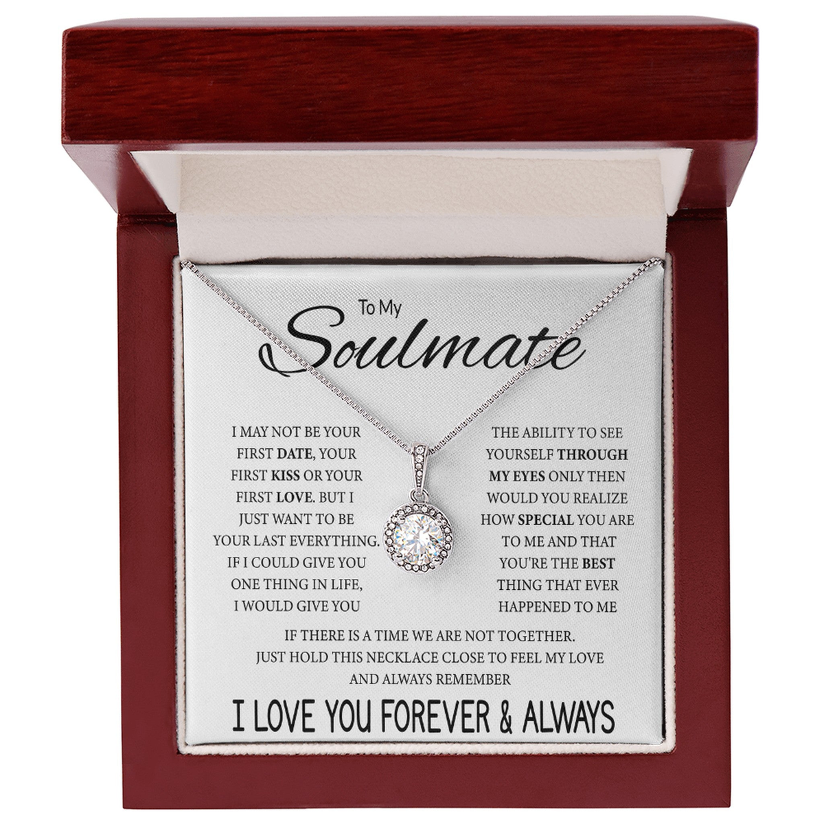 To My Soulmate Necklace, Eternal Hope Pendant with Message Card, Last Everything