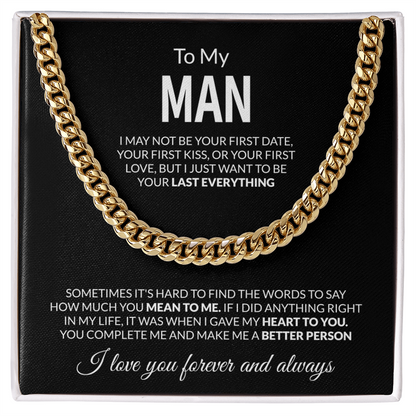 To My Man Cuban Link Chain Necklace with Message Card