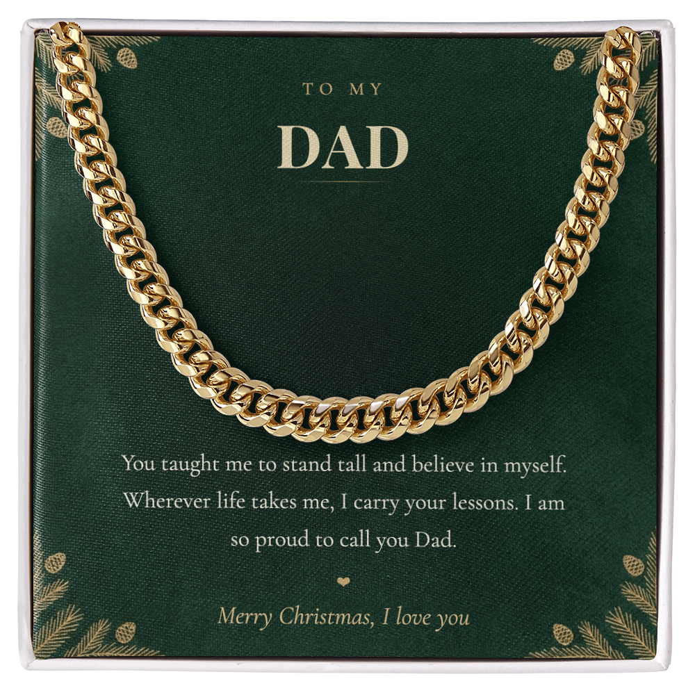 To My Dad Necklace, Cuban Link Chain with Christmas Message Card, Christmas Gift for Dad from Daughter or Son, Mens Necklace