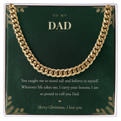 To My Dad Necklace, Cuban Link Chain with Christmas Message Card, Christmas Gift for Dad from Daughter or Son, Mens Necklace