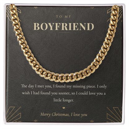 To My Boyfriend Necklace, Cuban Link Chain with Christmas Message Card, Christmas Gift for Boyfriend, Mens Chain Necklace